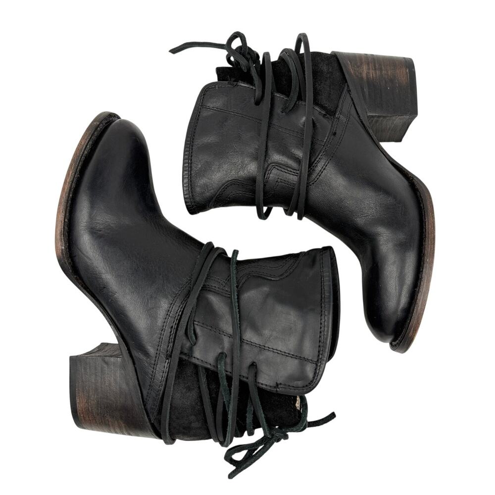 Freebird by Steven Black Leather Wrapped Lace Heeled Booties - Picture 4 of 9